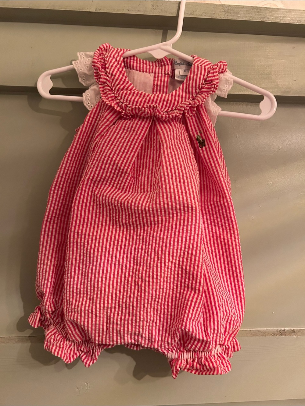 Ralph Lauren Pink Seersucker Bubble Dress with Ruffle Collar